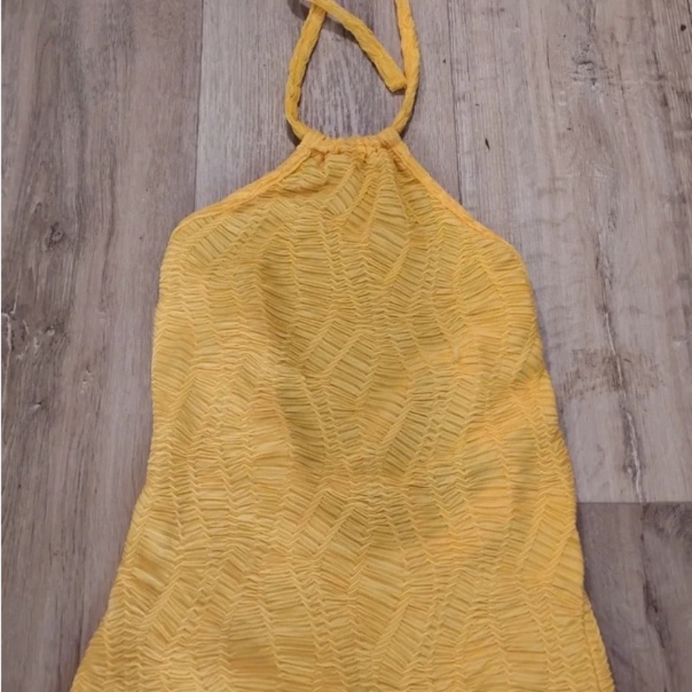 Yellow Halter Summer Dress - Women's Dress - Picture 2 of 3